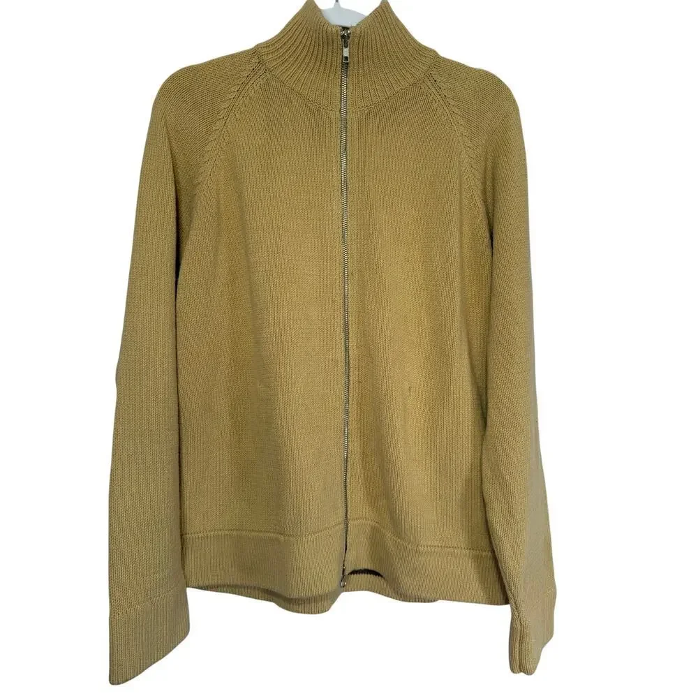 J Crew‎ Camel Zip Sweater Mens Old Money Quiet Luxury Large Preppy Minimal Y2K